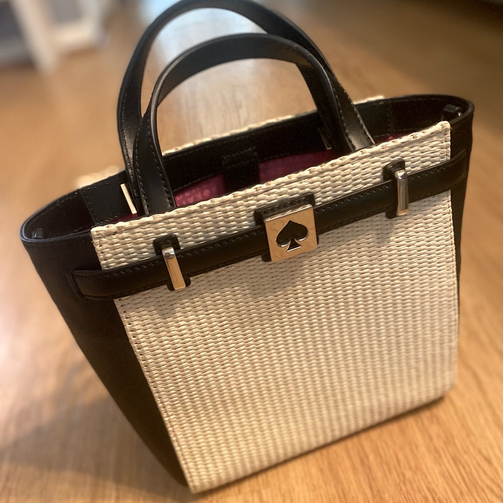 Kate Spade ♠️ black leather wicker mini tote bag